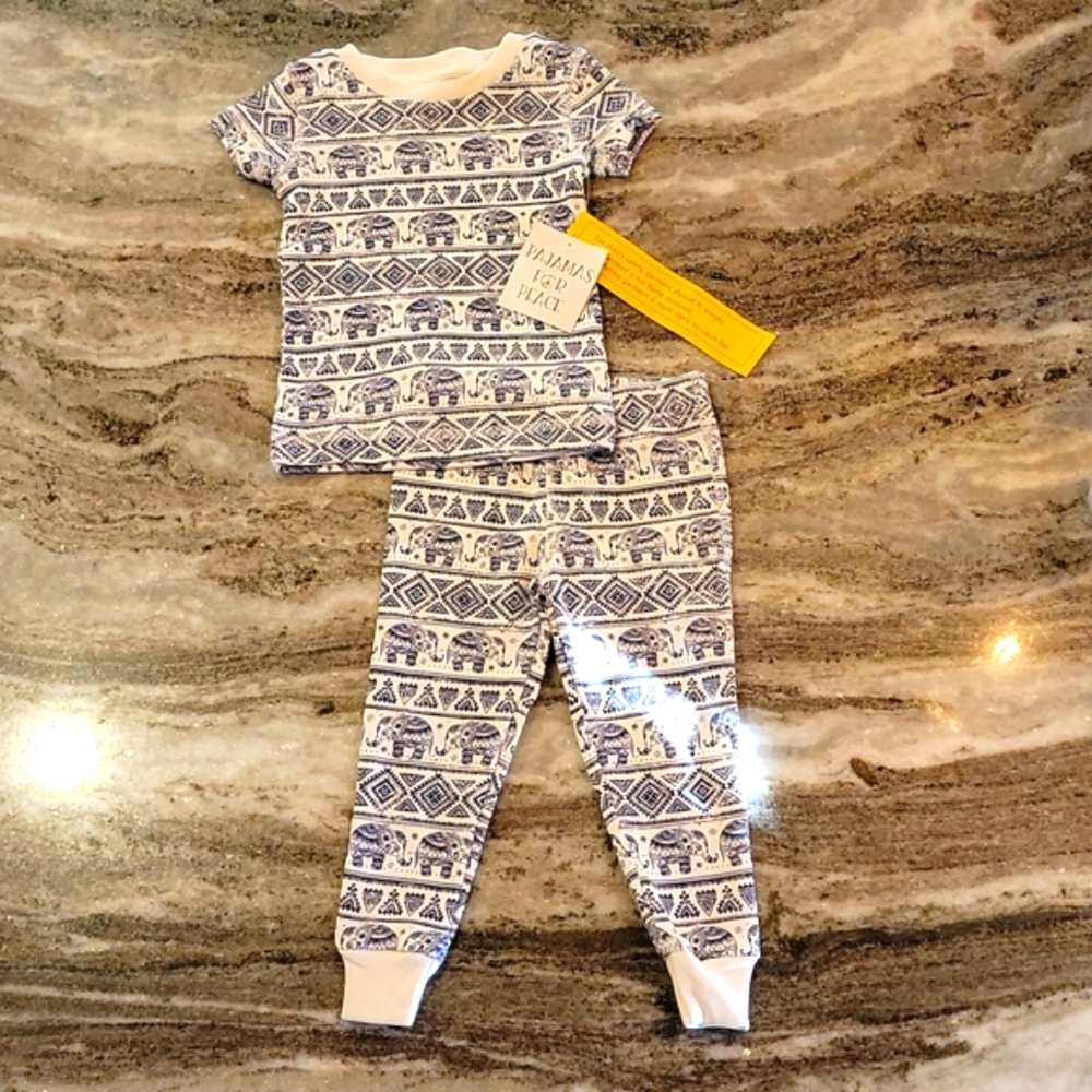 Pajamas For Peace Tranquil Elephant Kids Neutral Organic 2PC Pants Set